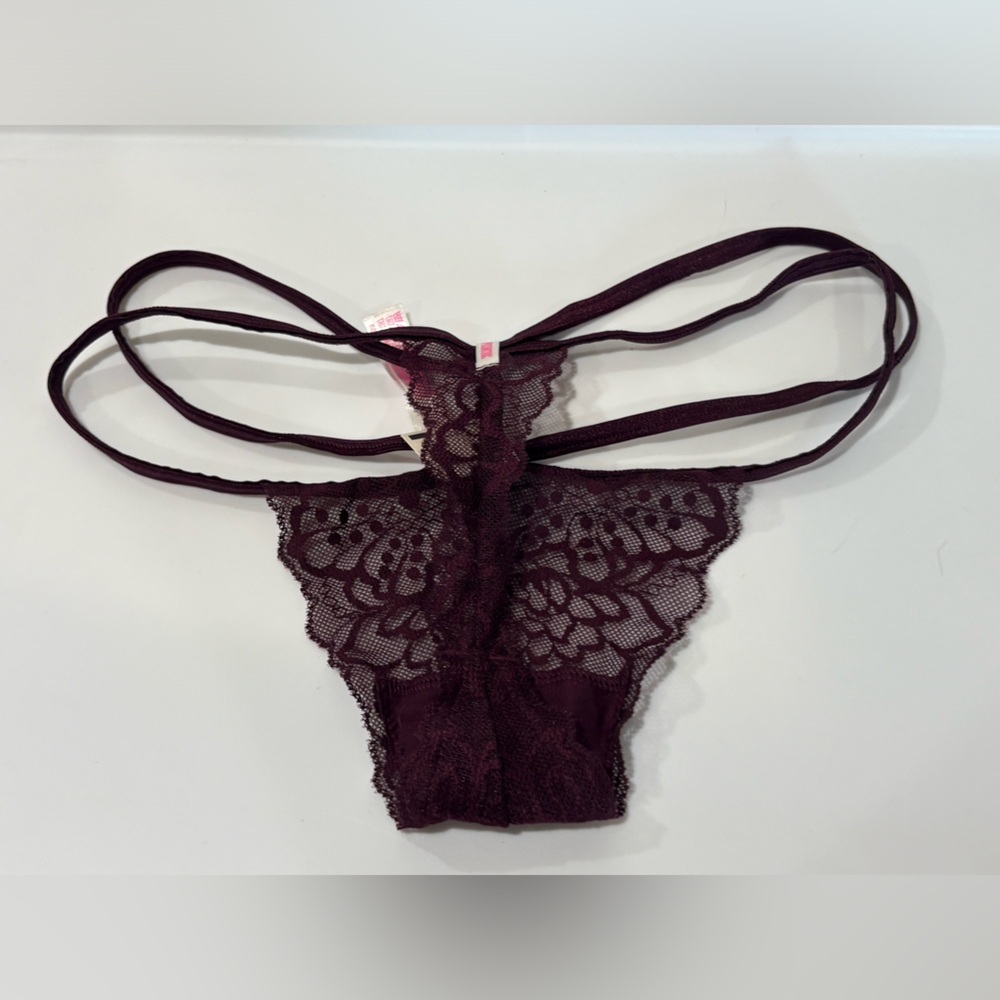PINK Victoria's Secret Deep Plum Lace Thong - Picture 2 of 3